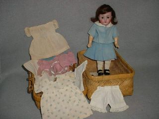 Antique Kestner 143 Cabinet Size Bisque Head Doll w/Wardrobe 2