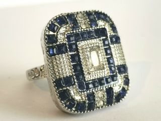 Stunning Silver Tone Art Deco Style Blue Stone Ring - Metal Detecting Find