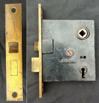 Antique Vintage Victorian SOLID Bronze Interior Door Lockset Knob Plate Lock 7