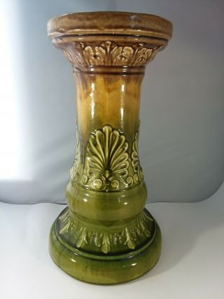 15.  5 " Antique Vtg Mccoy Victorian Jardiniere Majolica Pedestal Stand Green Brown