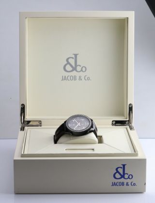 Jacob & Co Rare Five Time Zone Ref Jc2 Black Pvd & Diamonds Wristwatch
