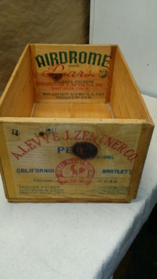 Vtg A.  Levy & J.  Lentzer Co.  Airdrome Bartlett Pears Wood Crate/box/storage Ca Usa