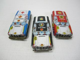 Vintage Tin Sheet Metal Nakamura Nt Litho Toy Car Police Fire Chief Ambulance 3