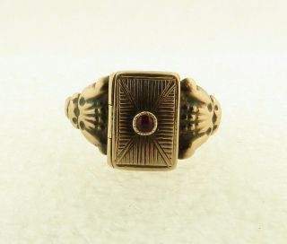 Antique Victorian 9 Kt Rose Gold Rose Cut Garnet Bezel Set Reliquary Hinged Ring