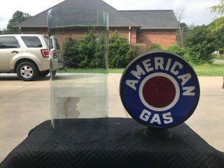 Antique Gas Pump Glass Cylinder With 15 Inch American Gas Globe