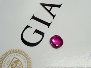 Rare Untreated 1.  33ct Gia Certified Natural Burma Ruby Cushion Cut Purple Red