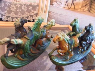 Rare And Collectable Vintage Oriental Figurines Of Gallloping Horses Bookends.