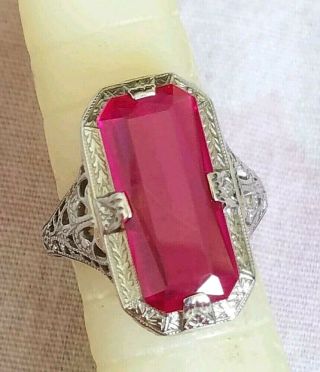 Stunning Rare Ostby Barton 6ct Ruby 10k White Gold Filigree Ring Maltese Cross