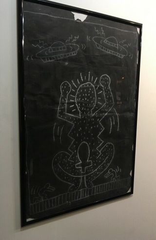 Rare Keith Haring Chalk Drawing; Nyc Subway; Large Drawing
