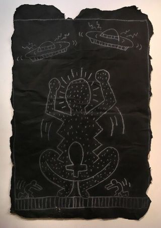 RARE Keith Haring Chalk Drawing; NYC SUBWAY; Large Drawing 2