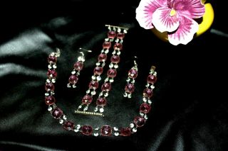 Antique Art Deco Sterling Silver Seed Pearls Pink Czech Glass Necklace 3 - Pc Set