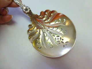 Art Nouveau LILY Flower Whiting Sterling Silver Pea Strainer Spoon Gilt Bowl 2