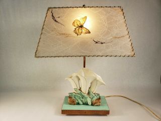 Vintage Mccoy Pottery Lamp Mcm W/ Fiberglass Butterfly Shade Minty Cond