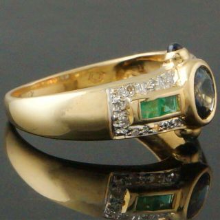 Unique Solid 18K Yellow Gold,  Sapphire,  Ruby,  Emerald & Diamond Estate Ring,  NR 3