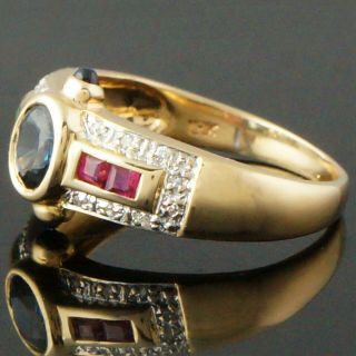 Unique Solid 18K Yellow Gold,  Sapphire,  Ruby,  Emerald & Diamond Estate Ring,  NR 4