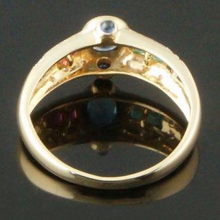 Unique Solid 18K Yellow Gold,  Sapphire,  Ruby,  Emerald & Diamond Estate Ring,  NR 7