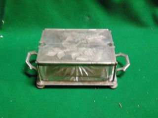 Butter Dish Dated 1880,  Scottish Antique,  Glass & Silver Plate,  Marked