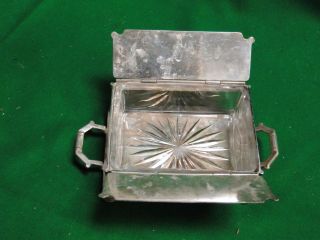 BUTTER DISH DATED 1880,  SCOTTISH ANTIQUE,  GLASS & SILVER PLATE,  MARKED 5