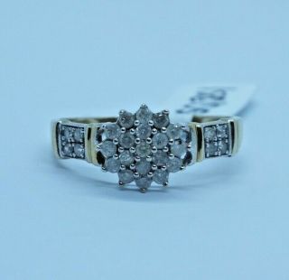 Vintage 9ct Yellow Gold Diamond Cluster Ring - Size V