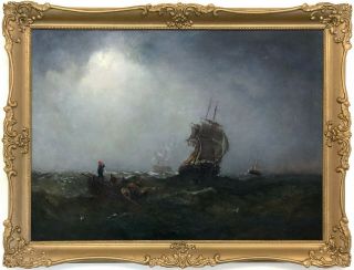 Seascape At Night Antique Marine Oil Painting By Adolphus Knell (fl.  1860 - 1890)