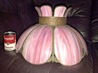Victorian Slag Glass Lamp Shade Large Pink Rare Vintage 18 1/2  Round Tulip