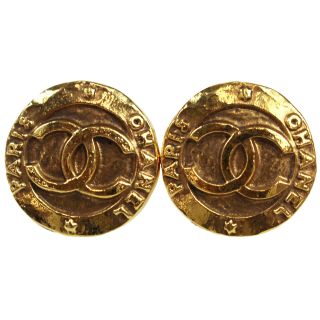 Chanel Cc Logos Circle Earrings Gold Clip - On France 2820 Vintage Auth Q592 M