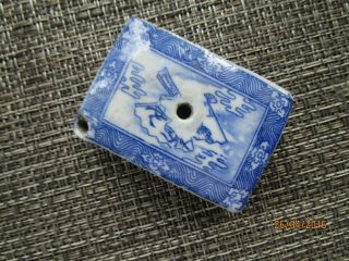 Japanese Incense Stick Holder Glazed Blue & White Pottery Rare And Collectable
