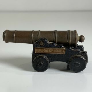 Vintage Uss Constitution Small Cast Iron & Brass Souvenir Toy Cannon Us Military