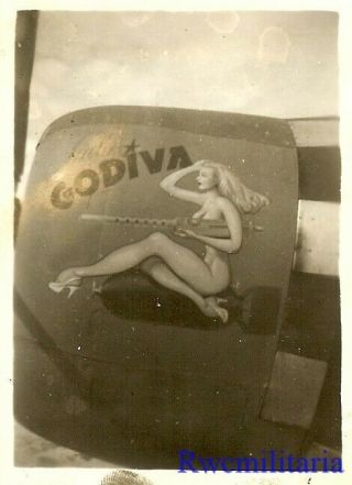Org.  Nose Art Photo: P - 47 Fighter Plane " Lady Godiva "