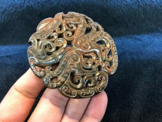 Ancient China Hongshan Culture Meteorite Jade Pendant double dragon wing Carving 2