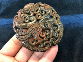 Ancient China Hongshan Culture Meteorite Jade Pendant double dragon wing Carving 5