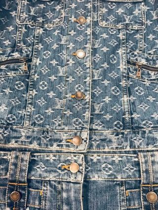 RARE Louis Vuitton Blue Monogram Mink Collar Jacket & Skirt Suit Size EU 36 6