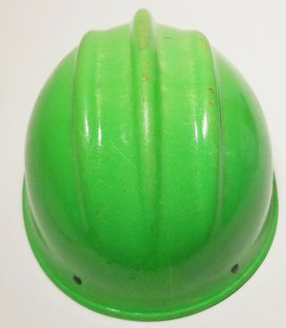 VINTAGE LiMe GREEN FIBERGLASS BULLARD 502 Hard Hat IRONWORKER 4