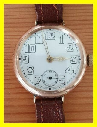Rare 35mm 9ct Pink Gold Rolex Trench Watch,  Lon 1915,  Serviced,  Screw Front Back