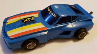 Vintage 1982 Lanard Blue Nissan Pull Toy Race Blue Car Sports