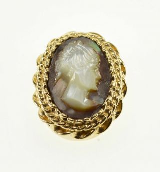 14k Carved Mother Of Pearl Oval Cameo Ornate Slide Pendant Yellow Gold 53