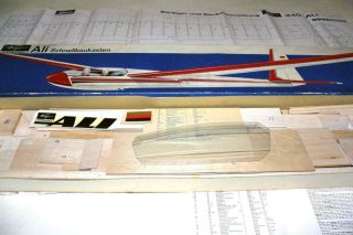 Vintage German Hegi Modellbau Ali Rc Sailplane 87 - 3/4 Inch Model Airplane Kit