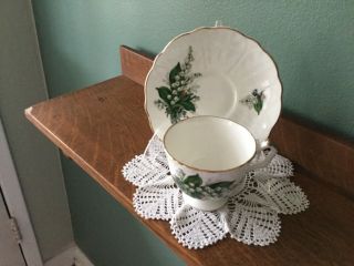 Vintage Aynsley English Bone China Est - 1775 31 Lilly Of The Valley Cup & Saucer