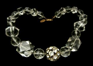 Rare Vintage 16 " X1 " Signed Miriam Haskell Glass Lucite Rhinestone Bead Necklace
