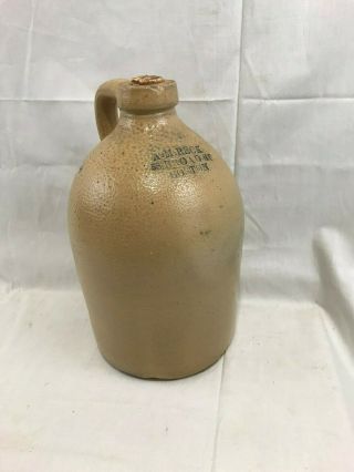 Orig.  Antique A.  M.  Peck 58 Broad St.  Boston Stoneware Crock Jug 10 "