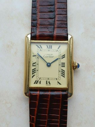 Cartier Must De Cartier Tank Vermeil 925 Silver & 20 Micron Gold Plated Watch