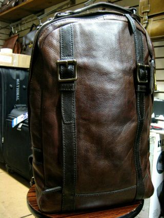 Vintage Fossil Brown Distressed Leather Large Backpack Italy 3