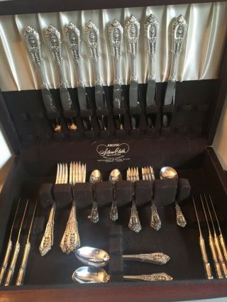 Vintage Wallace Rosepoint Sterling Silver Flatware Set For 8 Places Made 1930’s