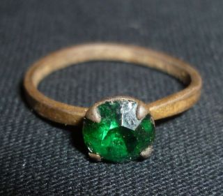 Medieval Byzantine Silver And Gold Plated Ring With Green Gem - Circa 1000 - 1200ad
