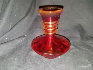 Vintage Art Glass Red Orange Yellow Small Bud Vase Spiral 4 " X 4 " X 4.  5 "