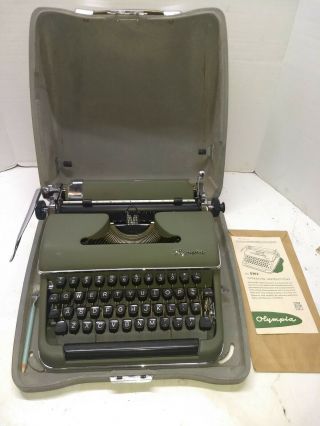 Vintage Olympia Sm2 Portable Typewriter Rare Army Green Forrest Green Good