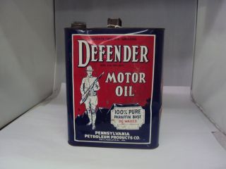 Vintage Advertising Two Gallon Defender Service Station Oil Can 706 - Z