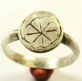 Rare Byzantine To Medieval Silver Ring With Decorated Bezel - Wearable