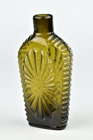 Antique American 1/2 Pint Blown Glass Coventry Ct Sunburst Flask