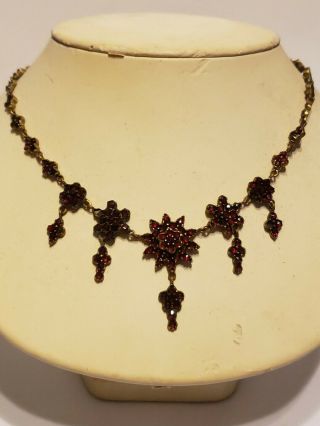 Antique Victorian Bohemian Garnet Star Dangle Necklace